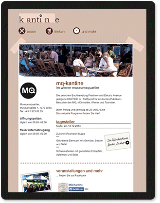 MQ Kantine, Website, Screendesign, Umsetzung, CMS