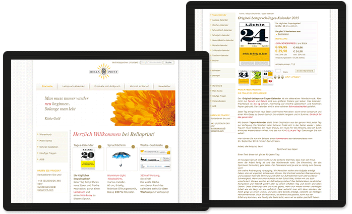 Bellaprint Website, Konzept, Screendesign