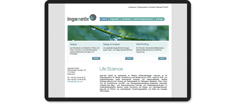 ingenetix Website, Konzept, Screendesign, Umsetzung