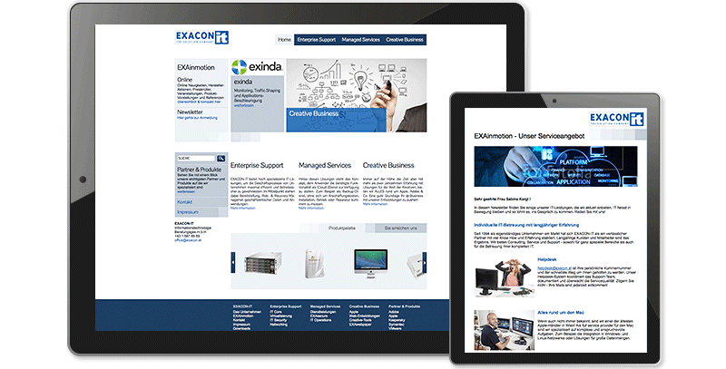 Exacon IT Website, Newsletter, Webdesign