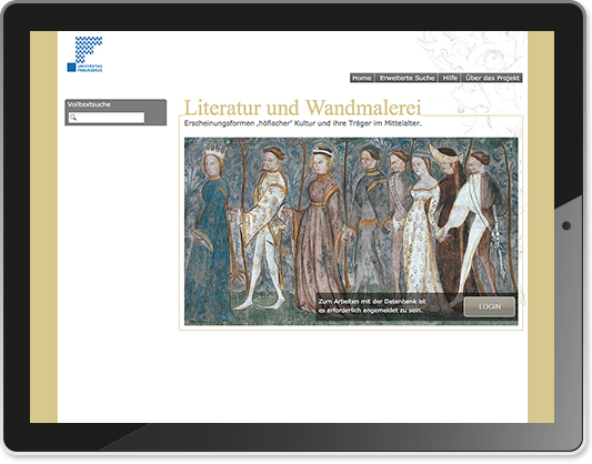 Institut für Realienkunde, Startseite Datenbank Wandmalerei, Screendesign, HTML