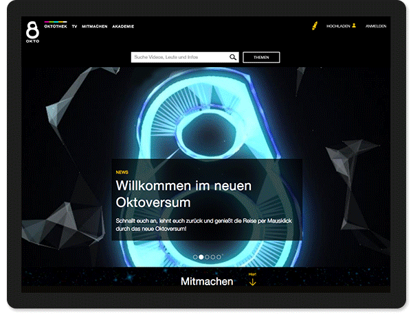 Okto TV Website, Konzept, UX Design, Graphik Design, Webdesign