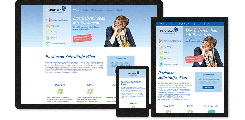 Parkinson Selbsthilfe Wien, Website, Konzept, Screendesign, Umsetzung Wordpress